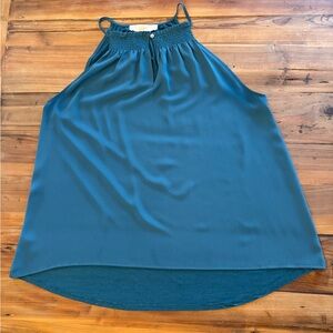 Women’s LOFT Teal Ruffle Tie Neck Tank Top
